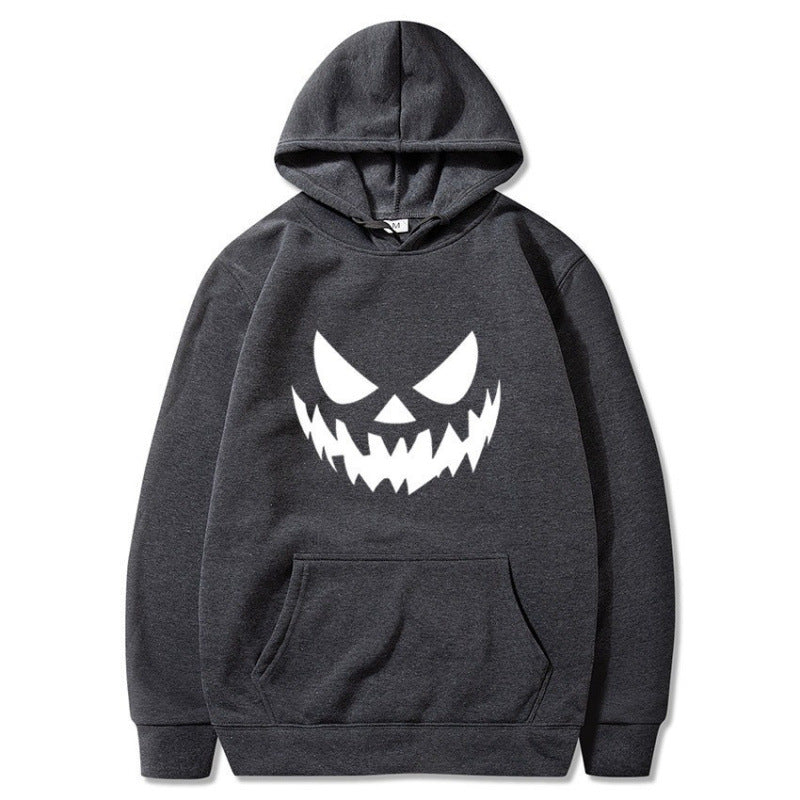 Unisex Kapuzenpullover mit gruseligem Kürbisgesicht-Print und Oversize Kängurutasche Nord Taschen