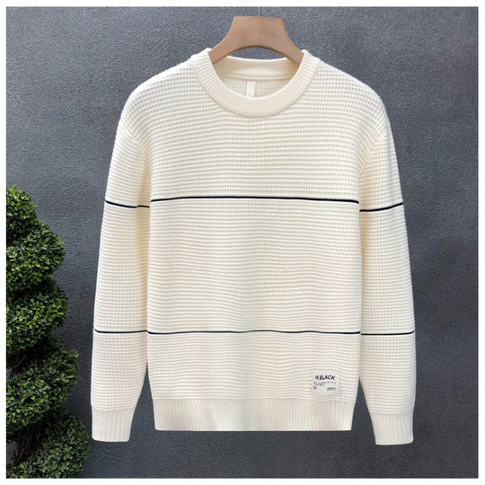 Unisex Strukturierter Waffelstrick-Pullover mit feinen Kontraststreifen Nord Taschen
