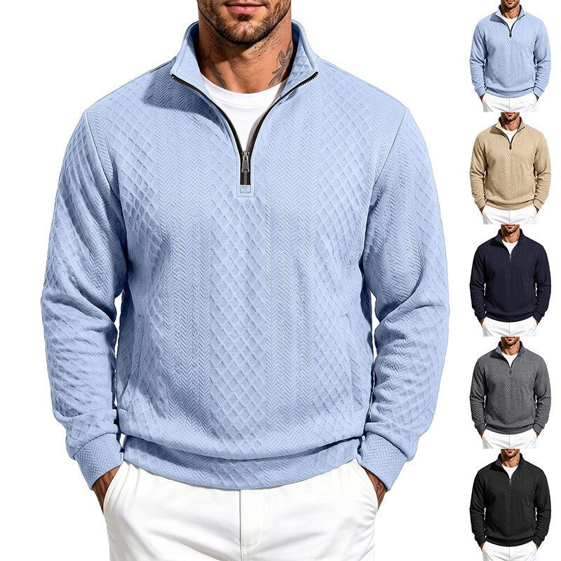 Herren Texturierter Halbzip-Pullover mit Stehkragen und Strukturmuster Nord Taschen