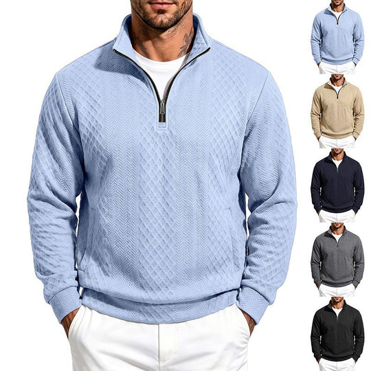 Herren Texturierter Halbzip-Pullover mit Stehkragen und Strukturmuster Nord Taschen