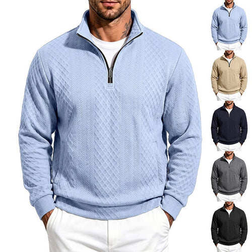 Herren Texturierter Halbzip-Pullover mit Stehkragen und Strukturmuster Nord Taschen