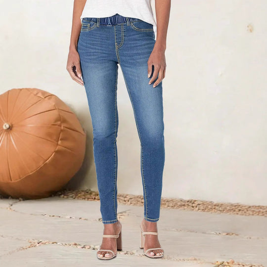 Damen hochgeschnittene Stretch-Jeggings mit elastischem Komfortbund und Gesäßtaschen Nord Taschen