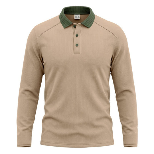 Herren Langarm-Polo aus feinem Rippstrick mit Kontrastkragen und Knopfleiste Nord Taschen