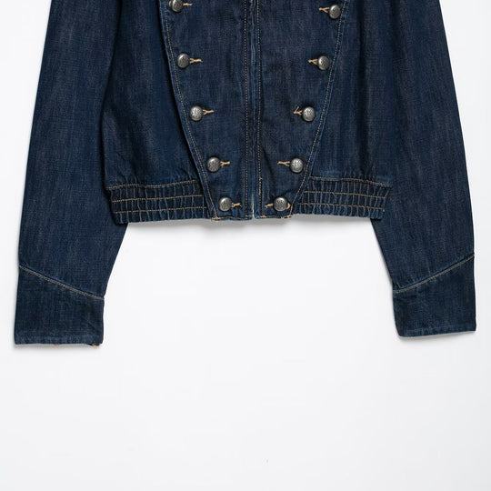 Damen Cropped Denim-Fieldjacke mit dekorischer Doppelreihe und Stehkragen Nord Taschen