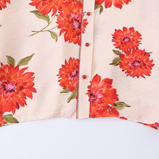 Damen Oversize-Bluse mit Blumenprint, durchgehender Knopfleiste und Dreiviertelärmeln Nord Taschen