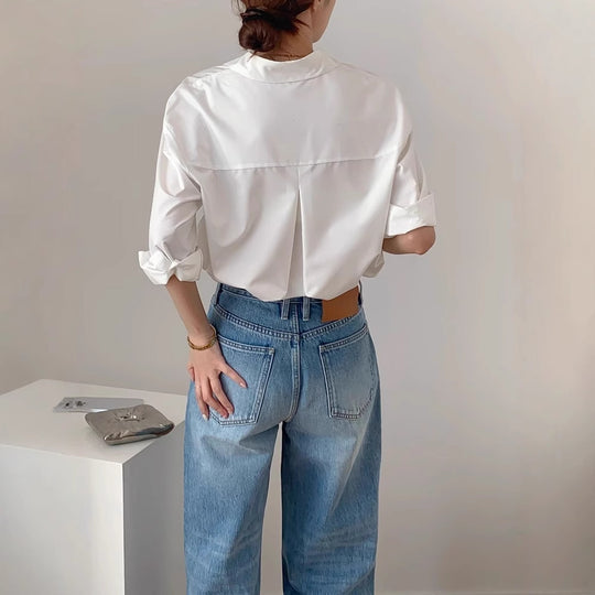 Damen Stilvolle Oversized Bluse Nord Taschen