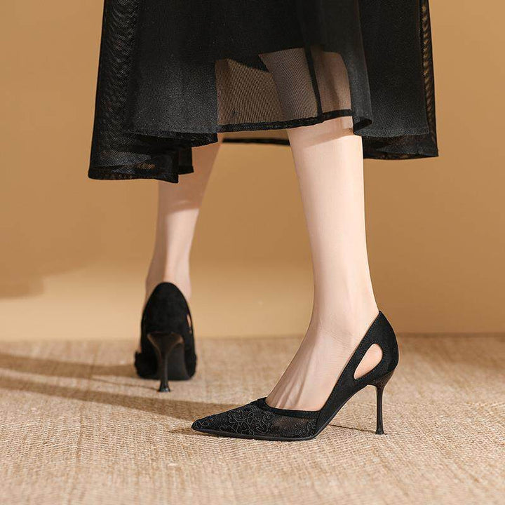 Damen elegante spitze High Heels mit floralem Spitzenmotiv Nord Taschen