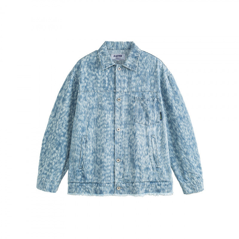 Unisex Boxy-Jeansjacke mit ausgefranstem Saum und strukturierter Waschung Nord Taschen