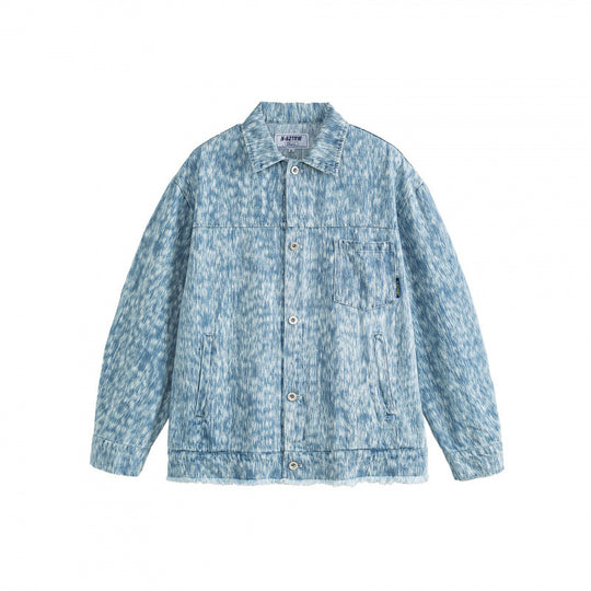 Unisex Boxy-Jeansjacke mit ausgefranstem Saum und strukturierter Waschung Nord Taschen