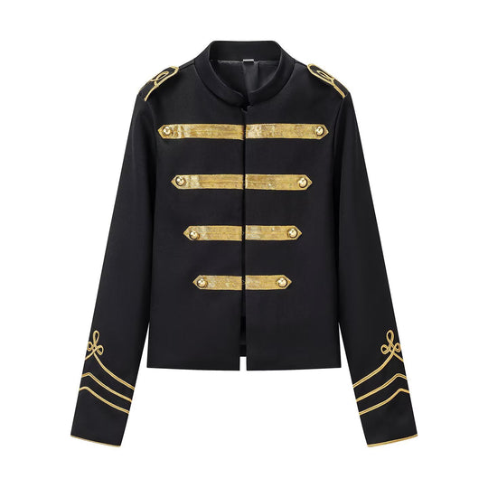 Damen militärinspirierte Kurzjacke mit Stehkragen und goldenen Galonborten Nord Taschen