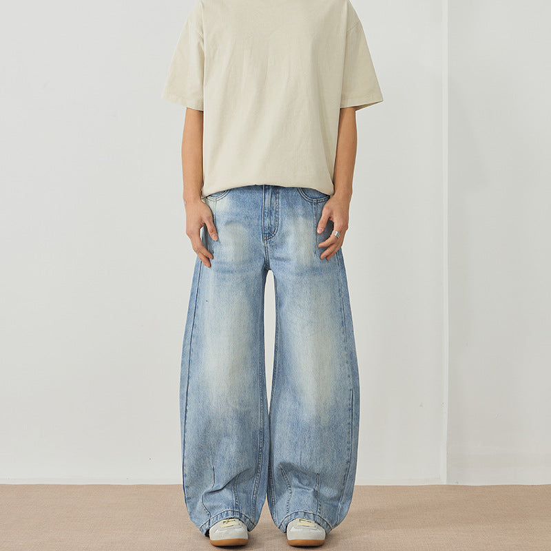 Herren Extreme Baggy-Denimhose im bodenlangen Palazzoschnitt mit tiefem Schritt Nord Taschen