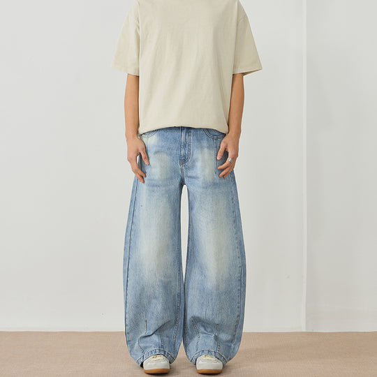 Herren Extreme Baggy-Denimhose im bodenlangen Palazzoschnitt mit tiefem Schritt Nord Taschen