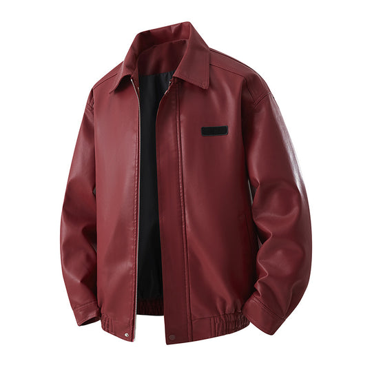 Herren Minimalistische Kunstleder-Blousonjacke mit Hemdkragen, verdecktem Reißverschluss & elastischem Saum Nord Taschen