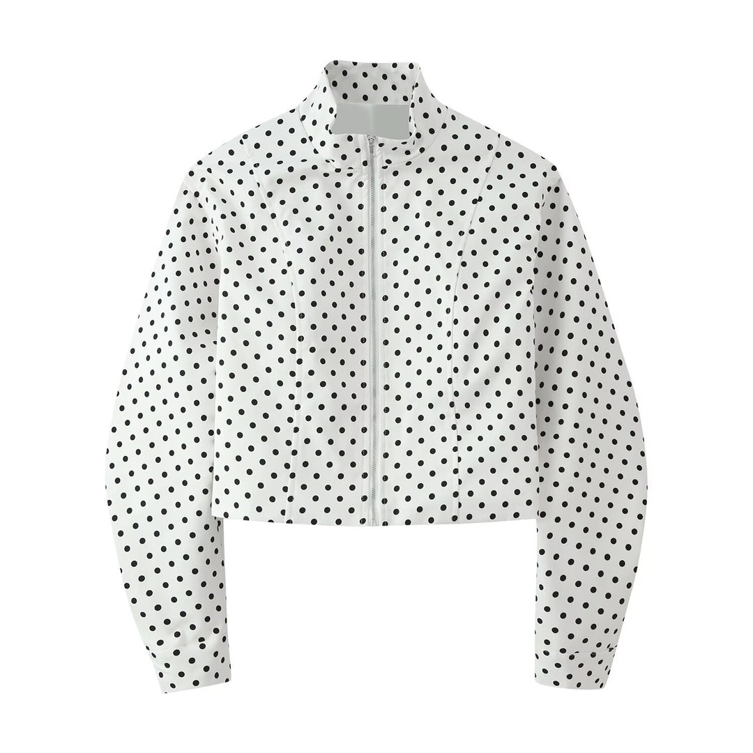 Damen Gepunktete Cropped-Übergangsjacke mit Stehkragen und Reißverschluss Nord Taschen