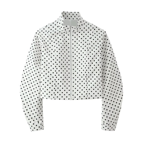 Damen Gepunktete Cropped-Übergangsjacke mit Stehkragen und Reißverschluss Nord Taschen