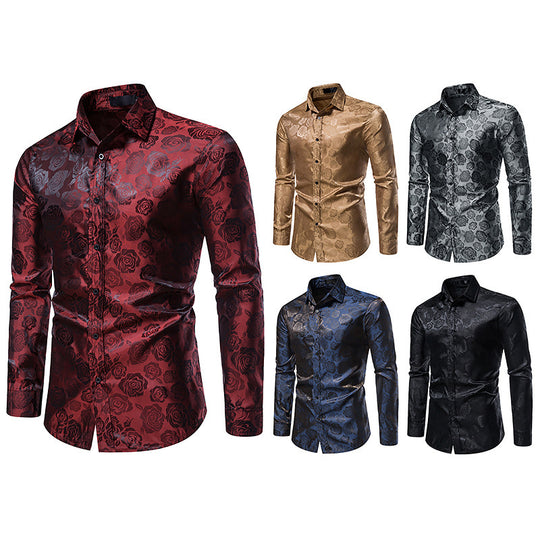 Herren Elegantes Hemd mit floralem Jacquardmuster und Satin-Glanz Nord Taschen