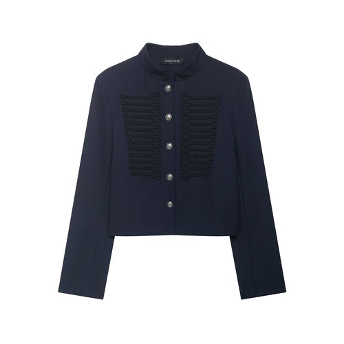 Damen Kurze Military Jacke mit Stehkragen, Zierkordeln und Metallknopfleiste Nord Taschen