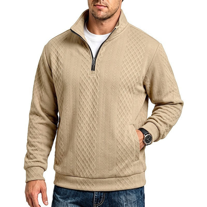 Herren Texturierter Halbzip-Pullover mit Stehkragen und Strukturmuster Nord Taschen