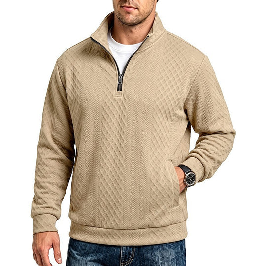 Herren Texturierter Halbzip-Pullover mit Stehkragen und Strukturmuster Nord Taschen