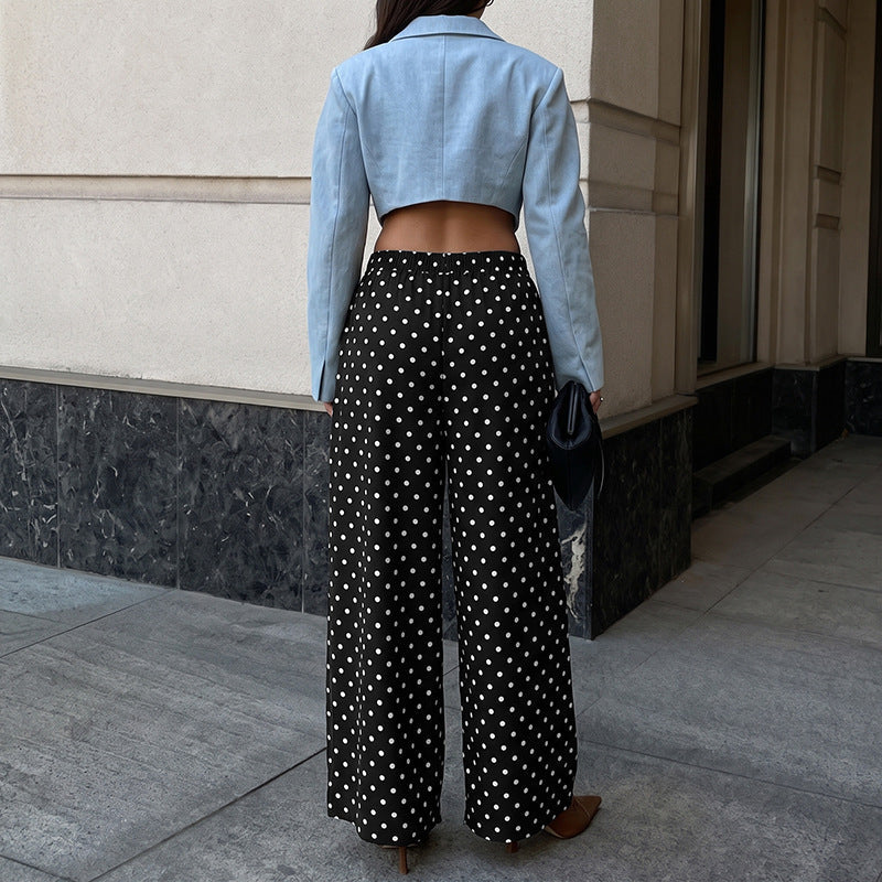 Damen High‑Waist Palazzo‑Hose mit weitem Bein und Polka‑Dot‑Print Nord Taschen