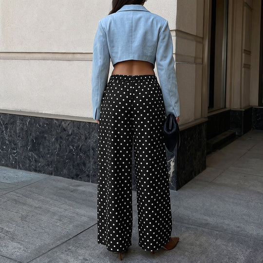 Damen High‑Waist Palazzo‑Hose mit weitem Bein und Polka‑Dot‑Print Nord Taschen