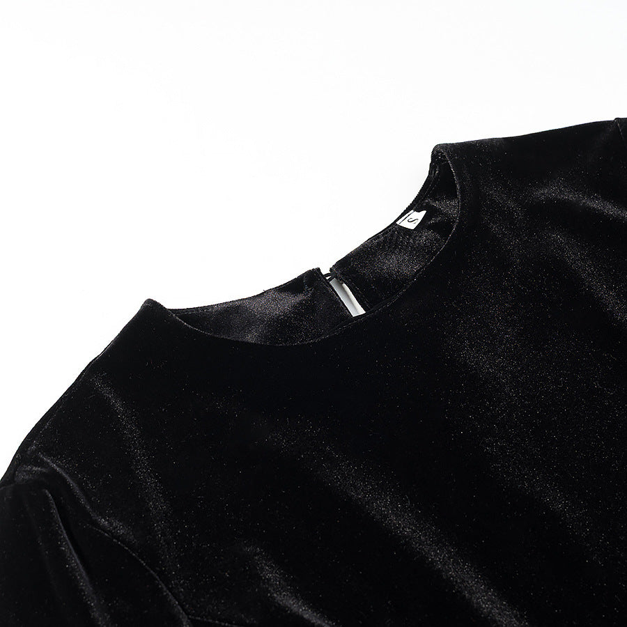 Damen Samtbluse mit Spitzen-Insert und asymmetrischem Spitzensaum Nord Taschen