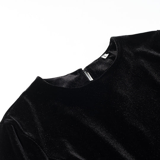 Damen Samtbluse mit Spitzen-Insert und asymmetrischem Spitzensaum Nord Taschen