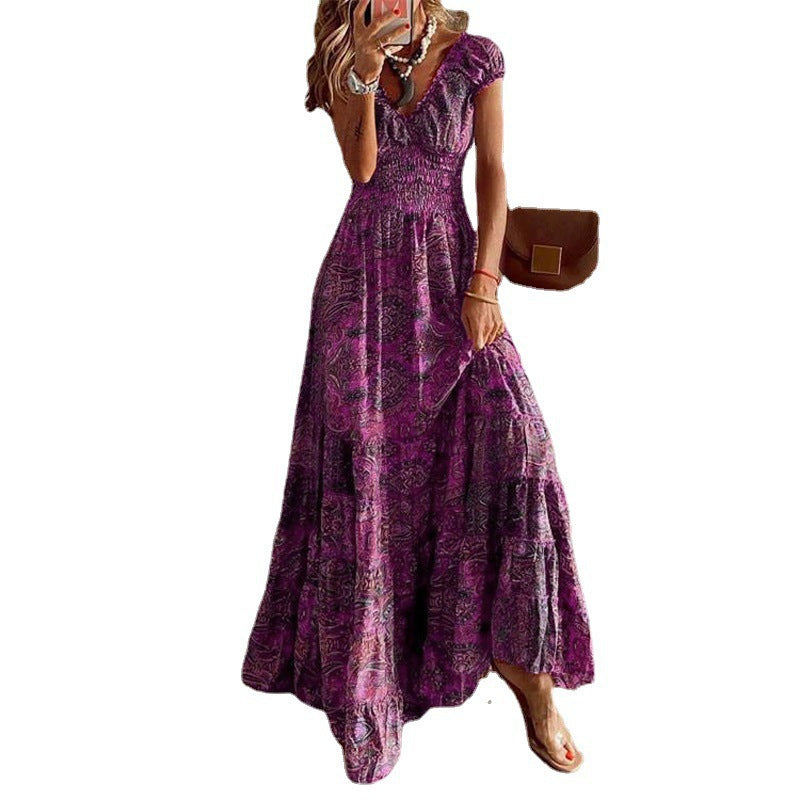 Damen Maxikleid mit Boho-Design und schwingendem Abschluss