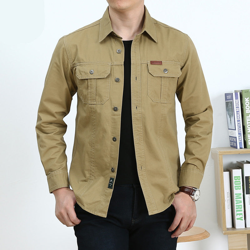 Herren Leichtes Canvas-Overshirt im Utility‑Stil mit Brustpattentaschen und Hemdkragen Nord Taschen