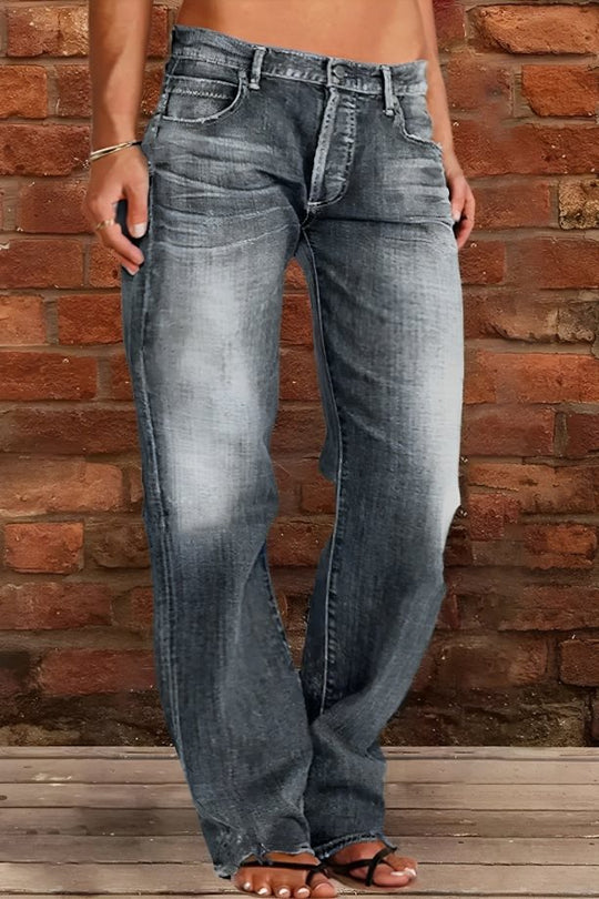 Damen Lockere Destroyed-Jeans mit weitem Bein und niedriger Taille Nord Taschen