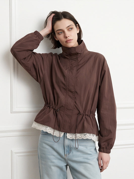 Damen Oversize-Windjacke mit hohem Stehkragen, Tunnelzug-Taille und elastischen Bündchen Nord Taschen