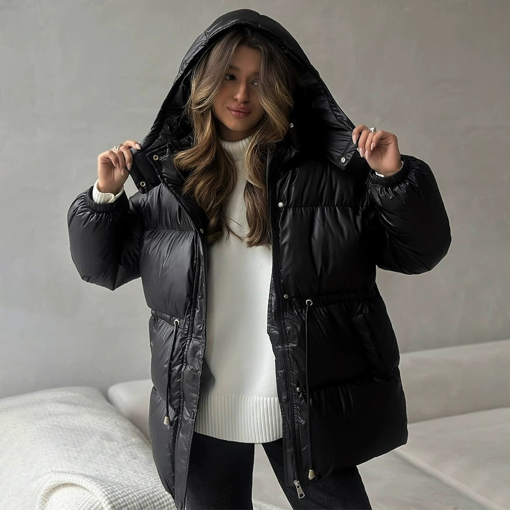Damen gesteppte Steppjacke mit Taillenzug und Kapuze Nord Taschen