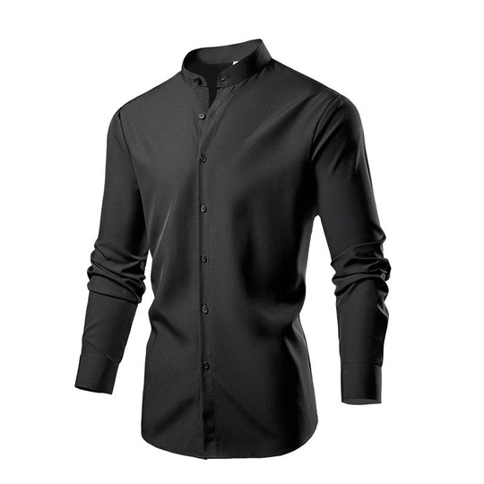 Herren elegantes Langarmhemd mit stehendem Kragen und modernen Knopfdetails - Arvani