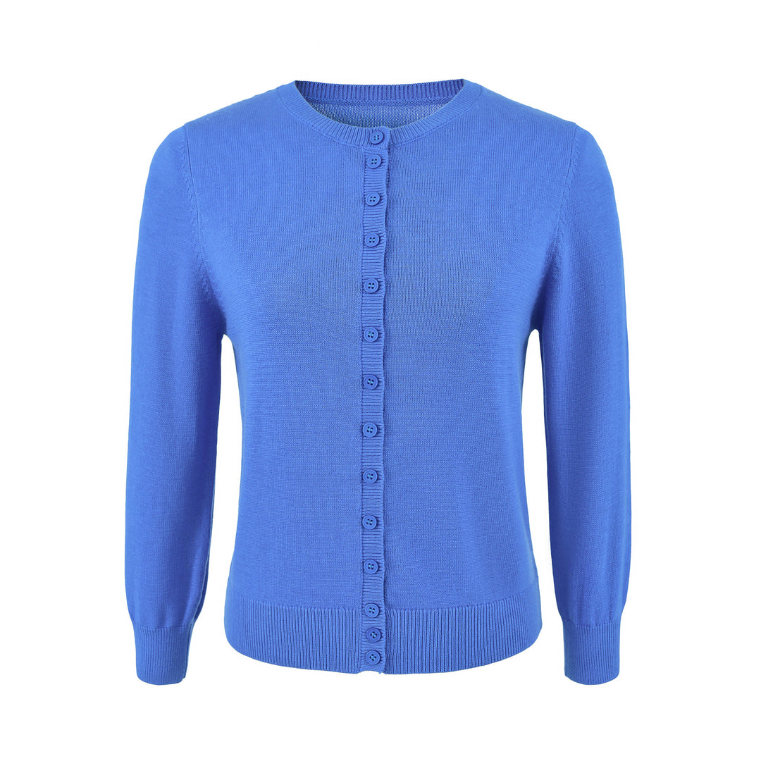 Damen Fein gestrickte Rundhals-Strickjacke mit Knopfleiste und Rippbündchen Nord Taschen
