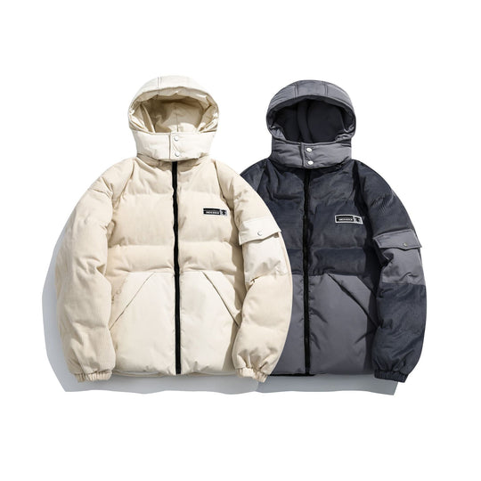Damen Cord-Stepp-Pufferjacke mit Kapuze und Utility-Ärmeltasche Nord Taschen