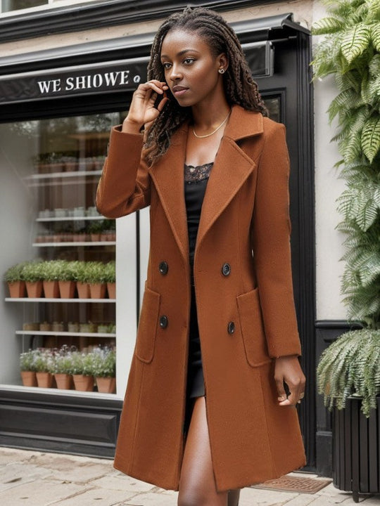 Damen Schlanker Wollmix-Mantel mit taillierter Silhouette und aufgesetzten Taschen Nord Taschen