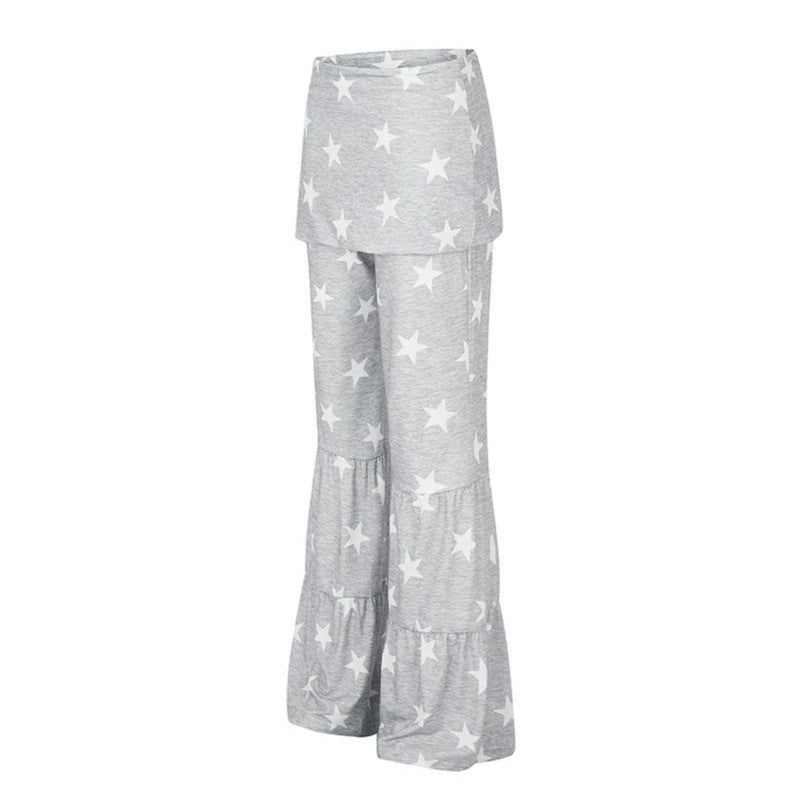 Damen Zweilagige Palazzo-Loungehose mit Rüschensäumen und Stern-Print Nord Taschen