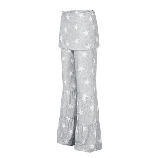 Damen Zweilagige Palazzo-Loungehose mit Rüschensäumen und Stern-Print Nord Taschen