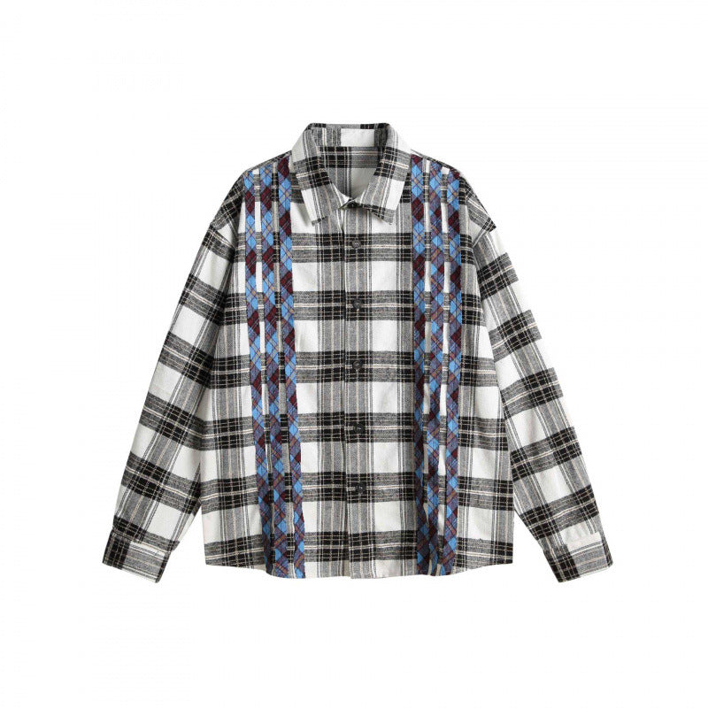 Unisex Boxy-Overshirt aus gebürsteter Baumwollmischung mit Karomuster und kontrastierenden Zopfpaneelen Nord Taschen
