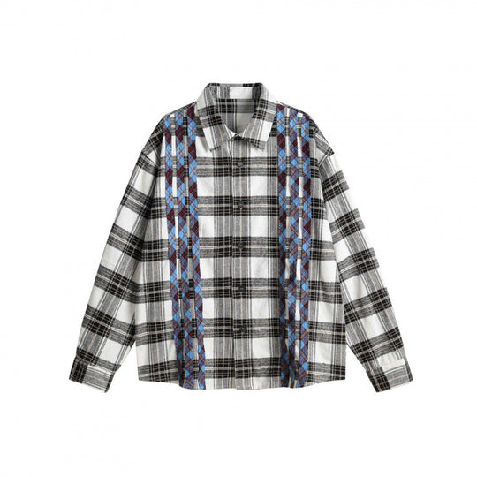 Unisex Boxy-Overshirt aus gebürsteter Baumwollmischung mit Karomuster und kontrastierenden Zopfpaneelen Nord Taschen