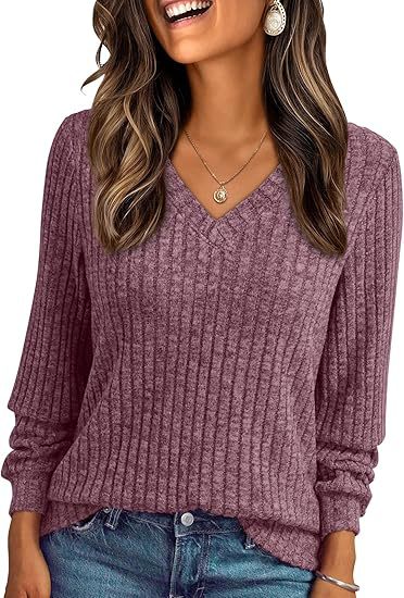 Damen Weicher Rippstrickpullover mit V-Ausschnitt Nord Taschen