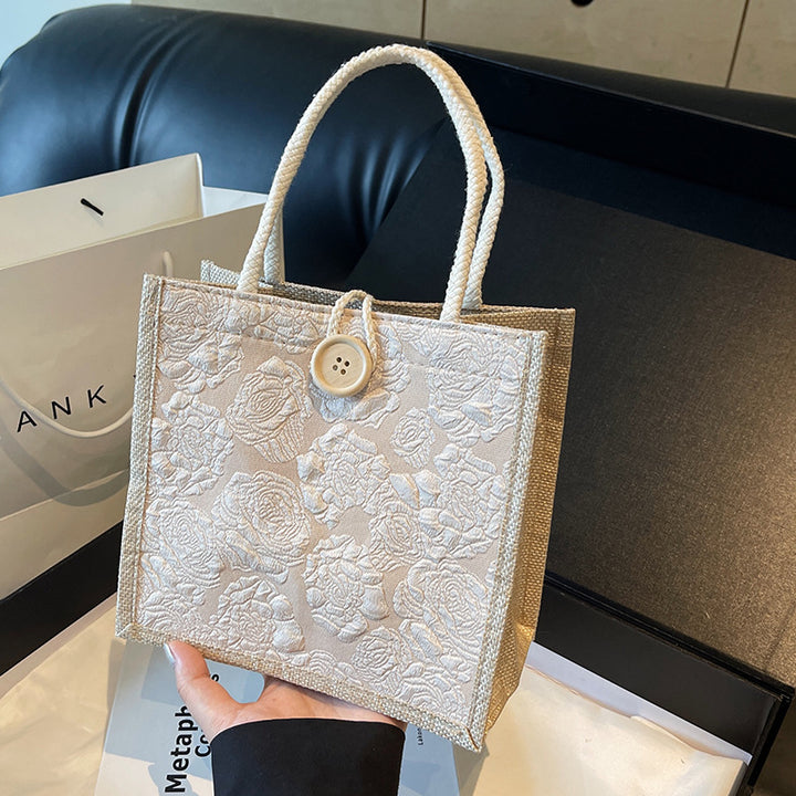 Damen Jute-Umhängetasche mit floralem Design und praktischem Buttonverschluss Nord Taschen