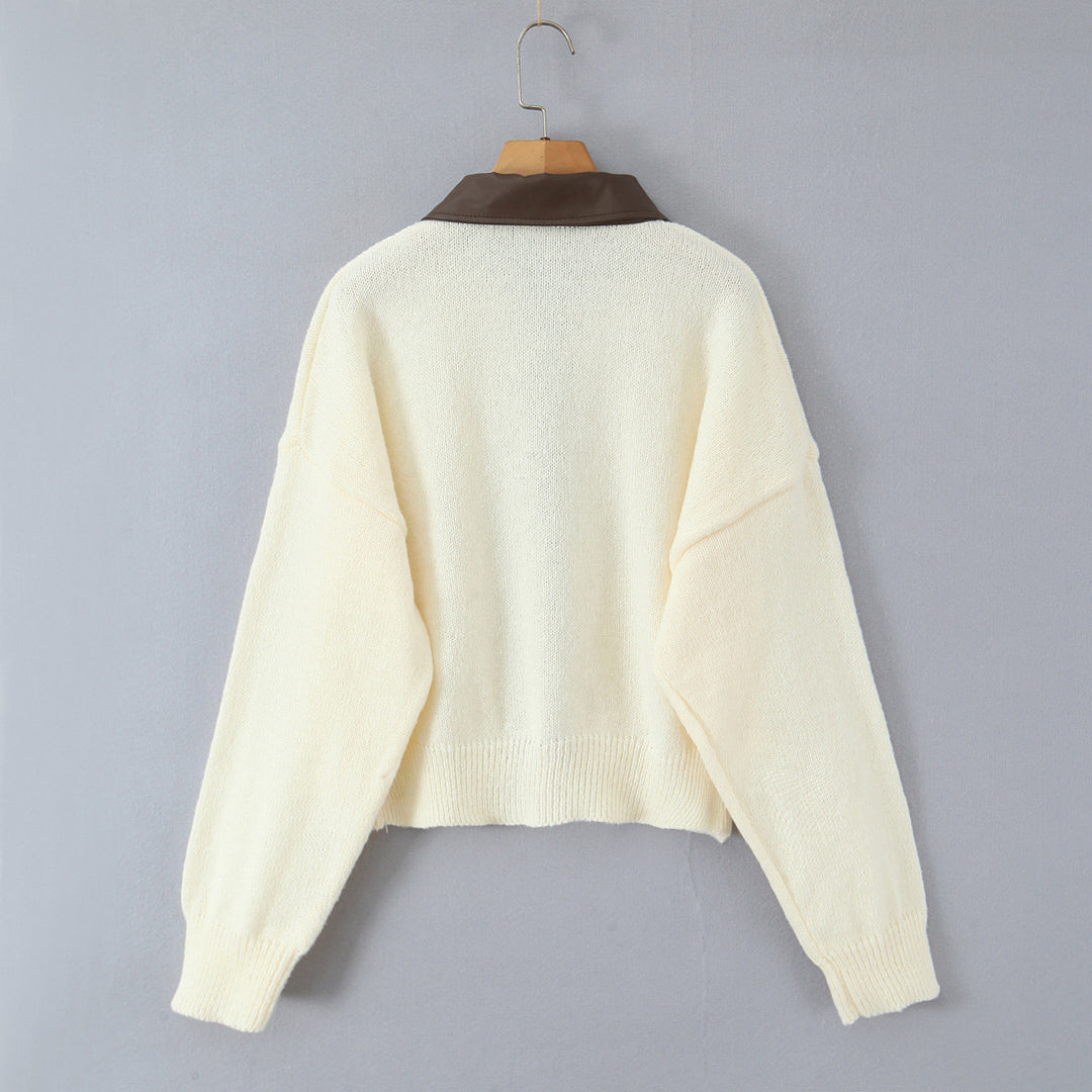 Damen 10+ Oversize Strickjacke mit Zweiwege‑Reißverschluss und spitzem Kontrastkragen Nord Taschen
