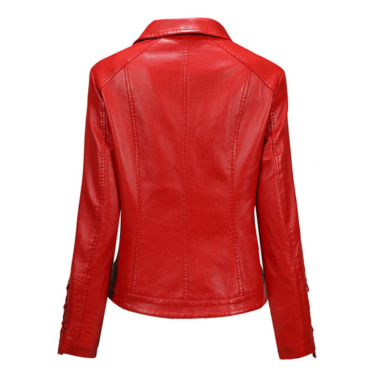 Damen Taillierte Bikerjacke aus Kunstleder mit seitlicher Schnürung und asymmetrischem Reißverschluss Nord Taschen