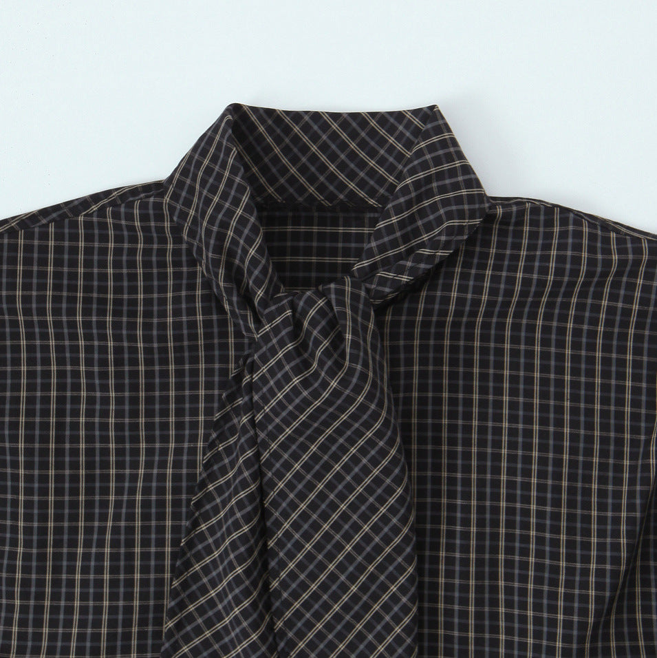Damen Kariertes Blusenshirt mit Schluppe und weiter Passform Nord Taschen