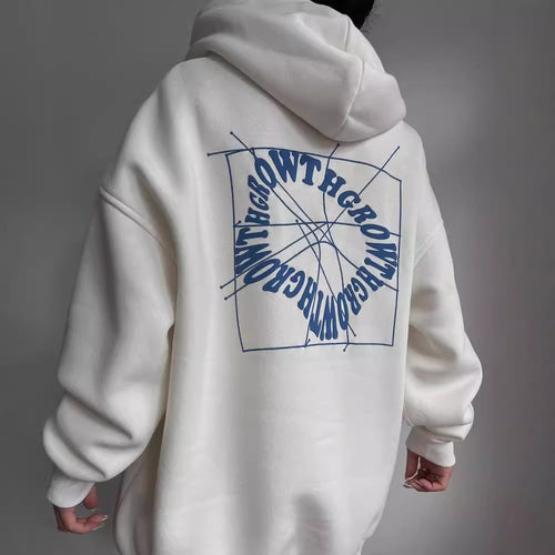 Damen Oversize Kapuzenpullover mit Grafikprint auf dem Rücken Nord Taschen