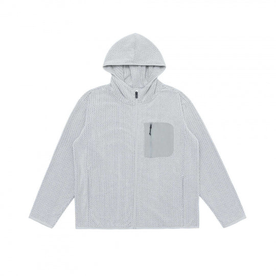 Unisex Kapuzen-Fleecejacke mit durchgehendem Reißverschluss, Strukturstrick und Brust-Reißverschlusstasche Nord Taschen