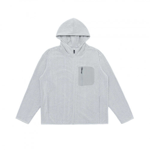 Unisex Kapuzen-Fleecejacke mit durchgehendem Reißverschluss, Strukturstrick und Brust-Reißverschlusstasche Nord Taschen
