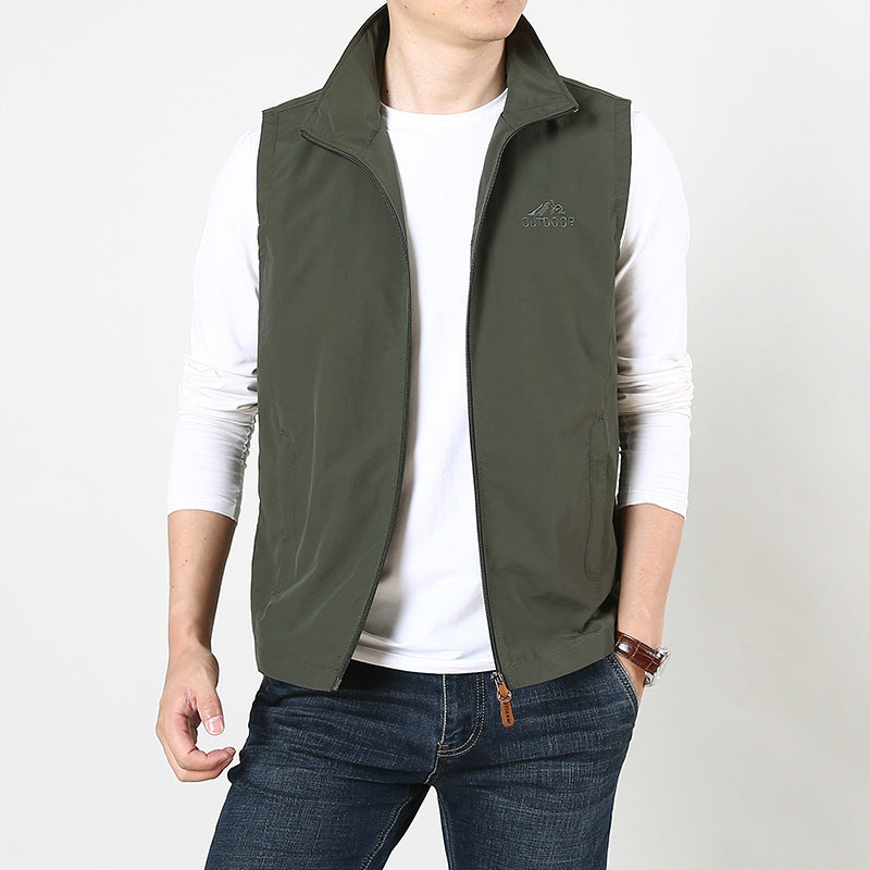 Herren Leichte windabweisende Outdoor-Weste mit Stehkragen und durchgehendem Reißverschluss Nord Taschen