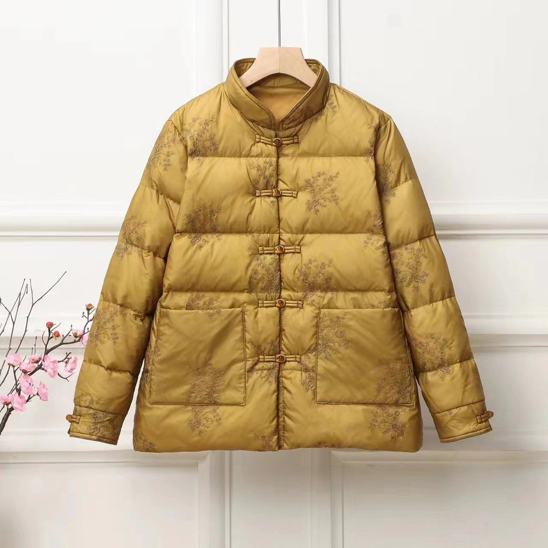 Damen wattierte Steppjacke mit Stehkragen und traditioneller Knopfleiste Nord Taschen